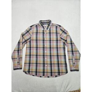 Outerknown Shirt Men's Large Purple Yellow Plaid‎ Organic Cotton Button Up Shirt